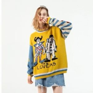 Colorful Graphic Women's Sweater redtemp Harajuku clown THE LOVERS crew sweater